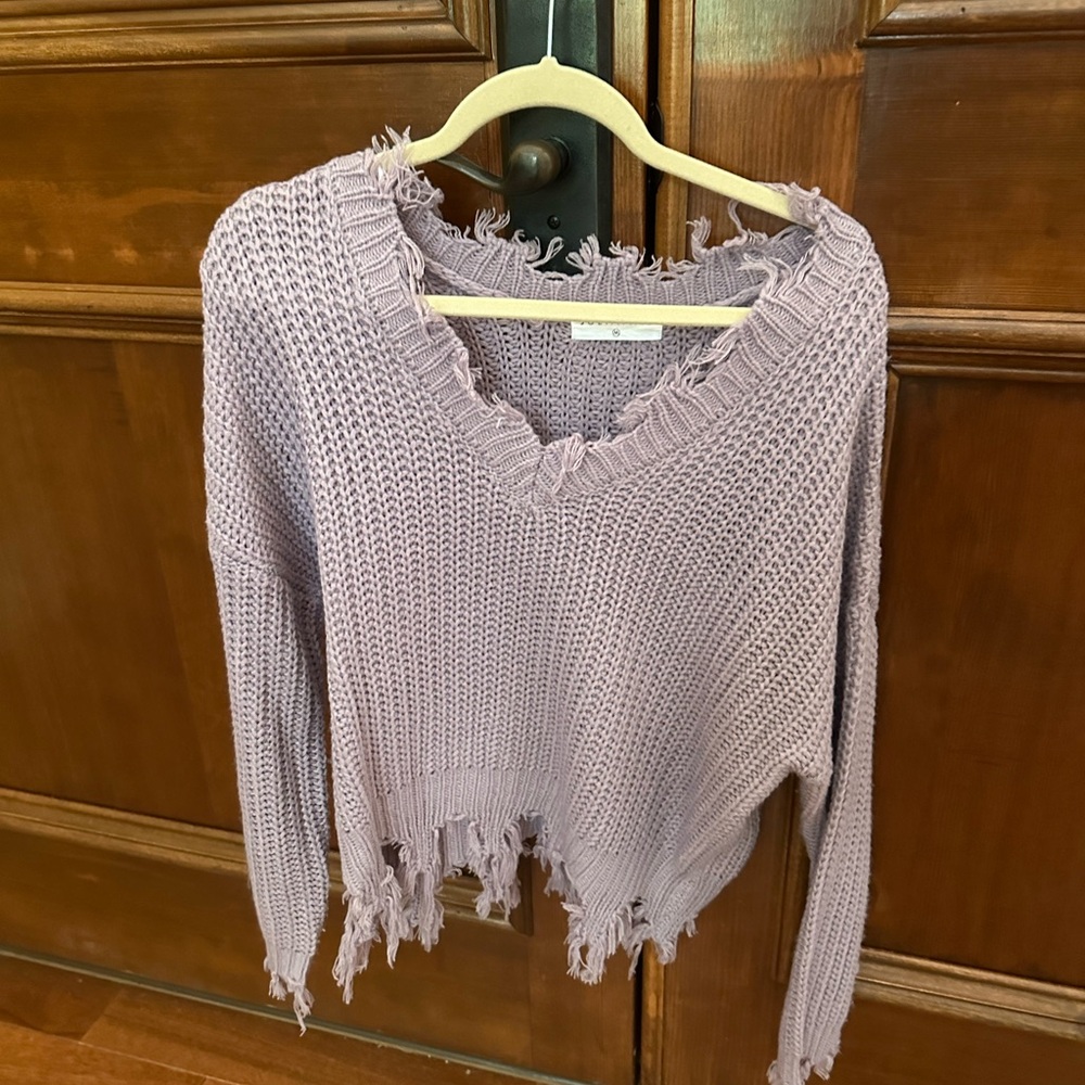 Chunky Knit Purple V-Neck Sweater
